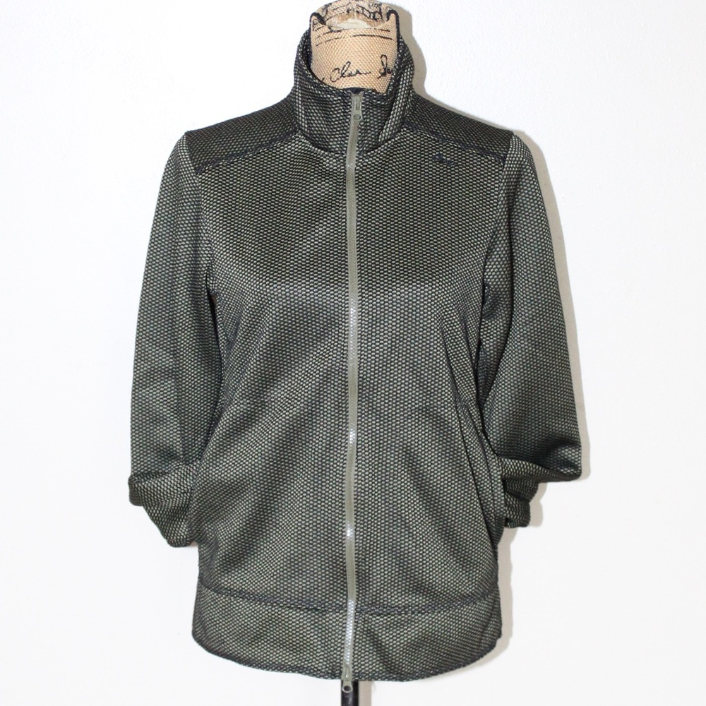 KAVU Green Black Textured Full Zip Mock Neck Fleece Lined Jacket Women’s M